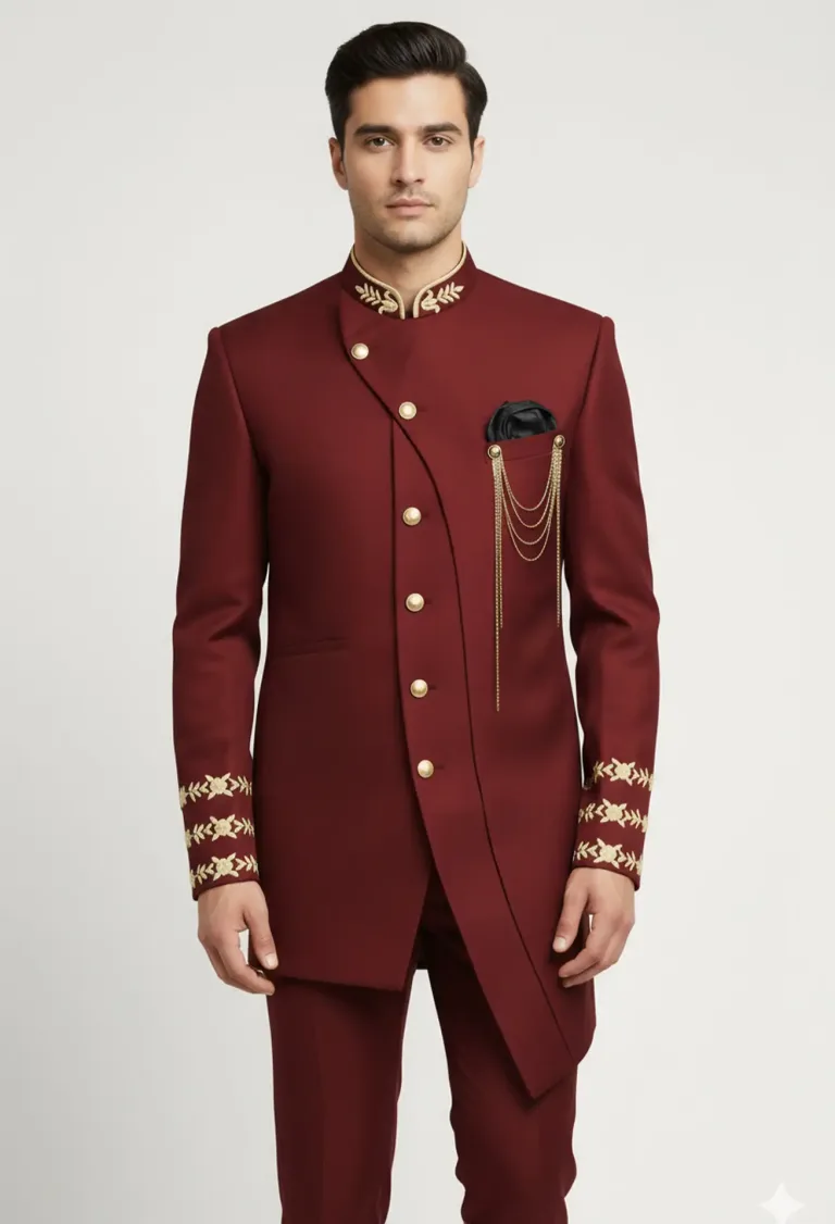 Maroon Prince Coat with Side Cut