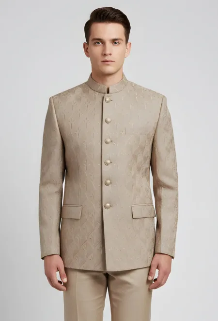 Warm Beige Embroidered Prince Coat