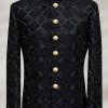 Black Diamond Pattern Embroidered Prince Coat Black Embroidered Angled Cut Prince Coat