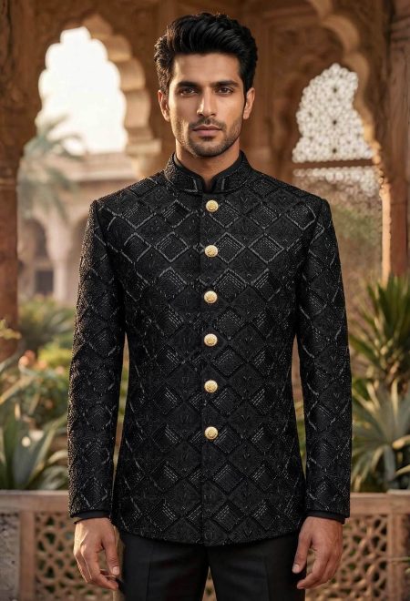 Black Diamond Pattern Embroidered Prince Coat