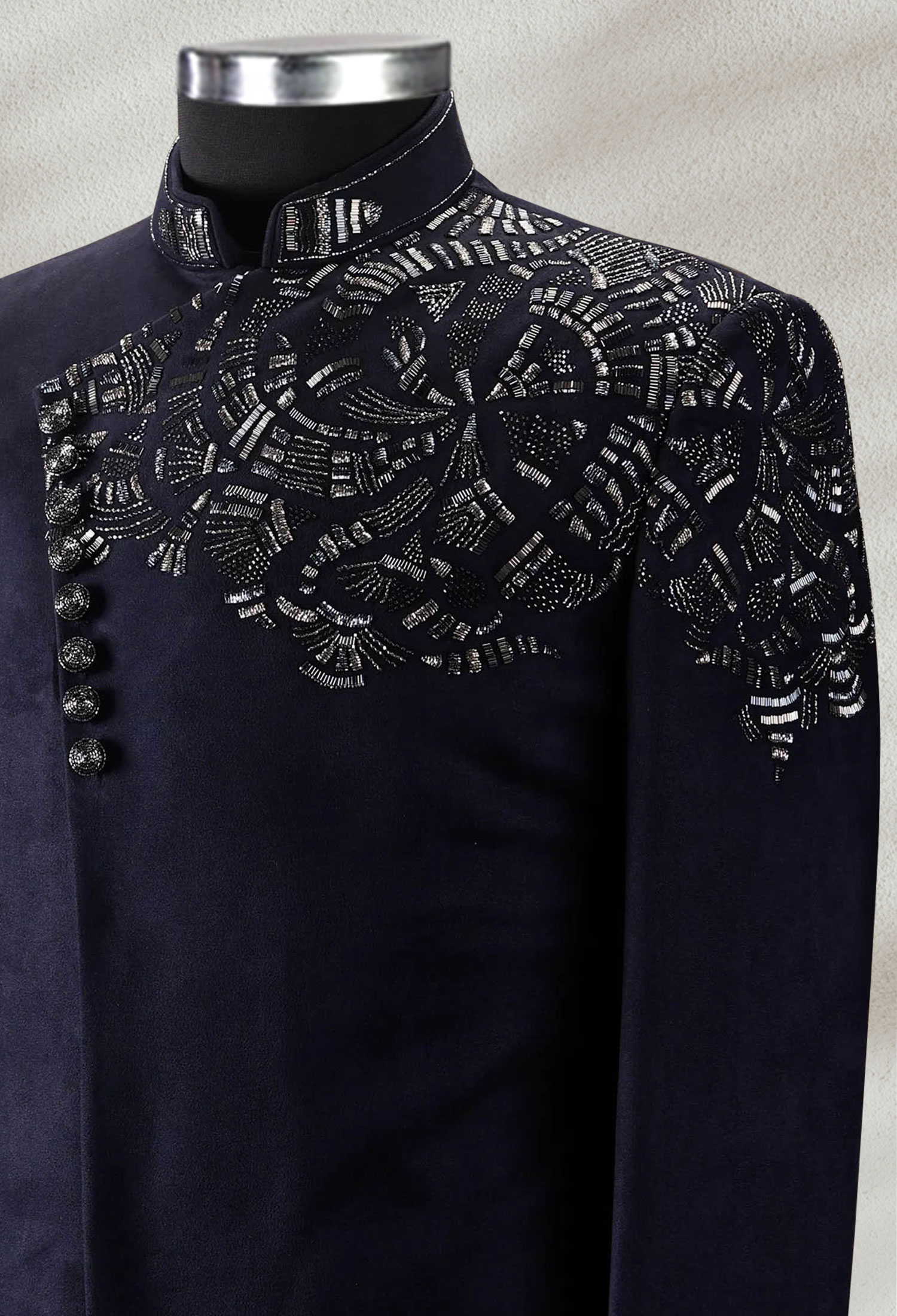 10-Sk-Web Midnight Blue Embroidered Prince Coat Midnight Blue Embroidered Prince Coat