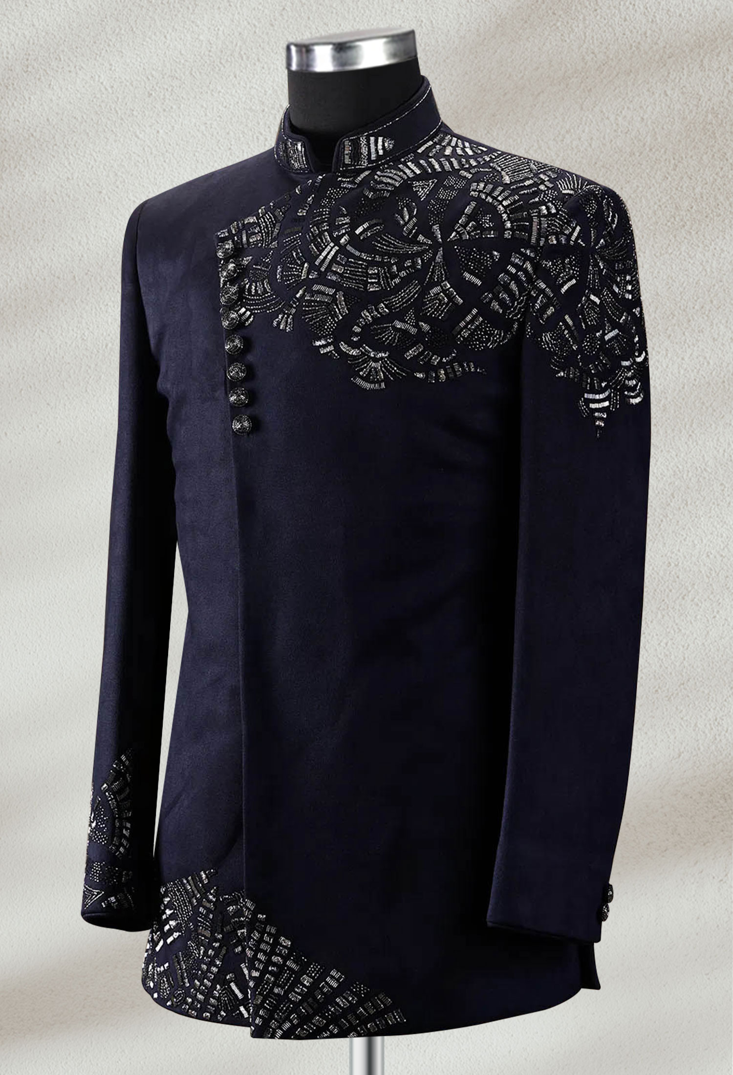 11-Sk-Web Midnight Blue Embroidered Prince Coat Midnight Blue Embroidered Prince Coat