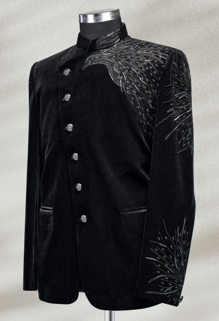 Black Velvet Embroidered Prince Coat Black Velvet Prince Coat