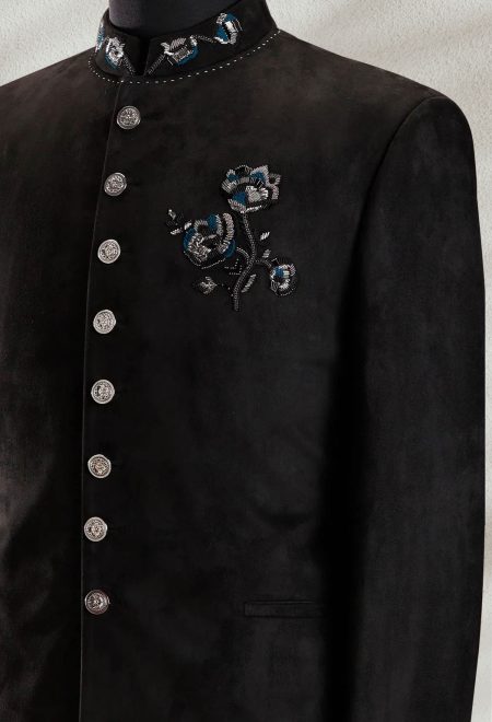 Black Embroidered Prince Coat for Men Black Embroidered Prince Coat