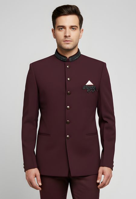 Maroon Embroidered Prince Coat