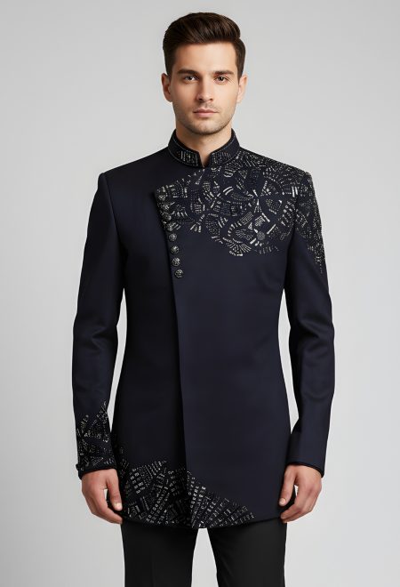 Midnight Blue Embroidered Prince Coat