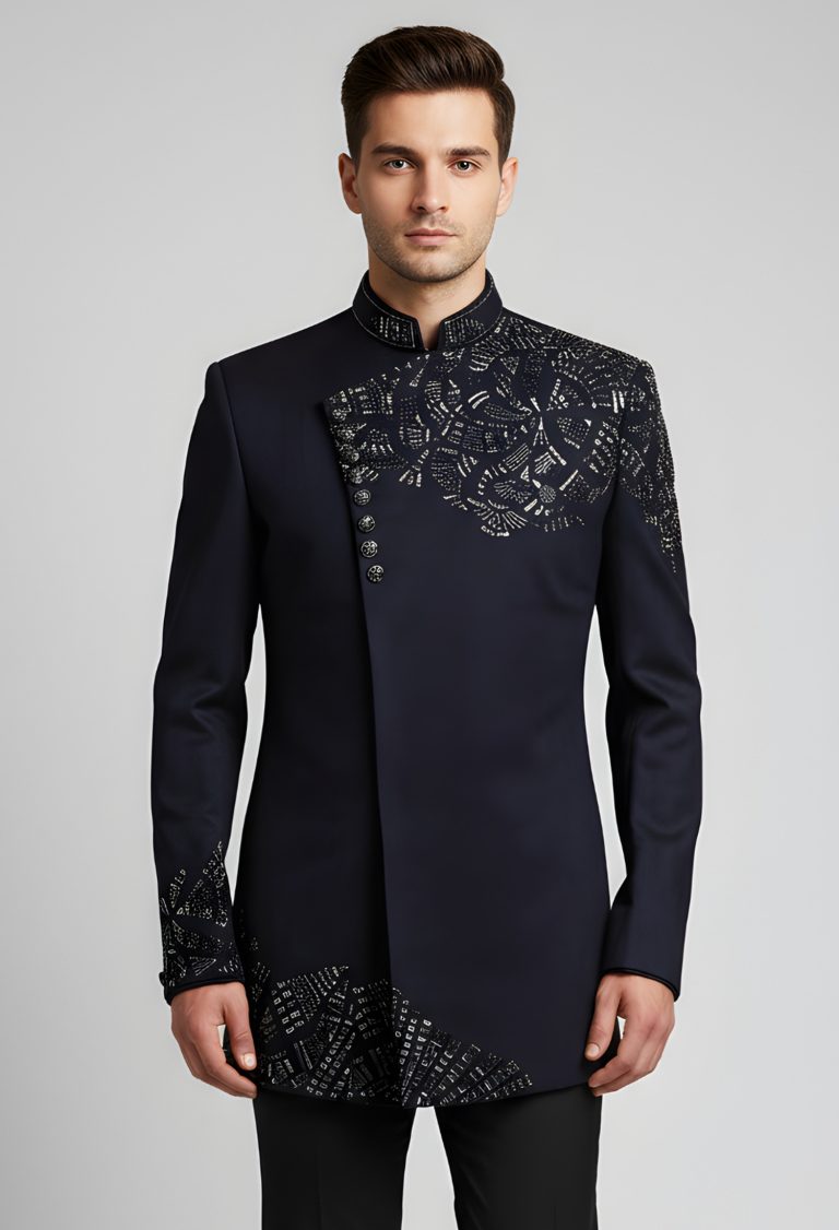 Midnight Blue Embroidered Prince Coat