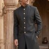 Classic Black Plain Textured Sherwani for Men White Multicolor Embroidered Sherwani