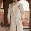 Traditional White Multicolor Embroidered Sherwani skin beige embroidered sherwani
