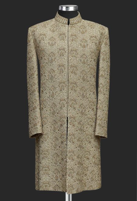 Skin Beige Embroidered Sherwani for Groom
