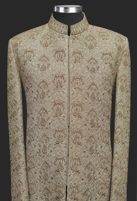 Royal Skin Beige Embroidered Sherwani for Groom skin beige embroidered sherwani