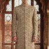 Skin Beige Embroidered Sherwani for Groom