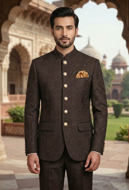 Royal Chocolate Brown Textured Prince Suit