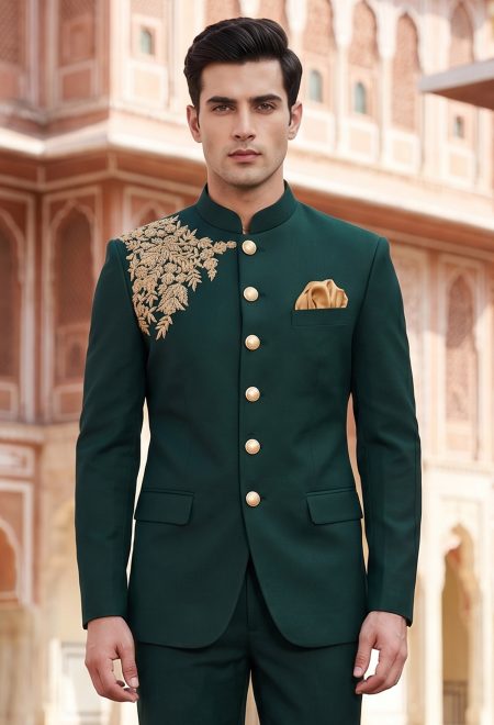 Dark Green Embroidery Prince Suit