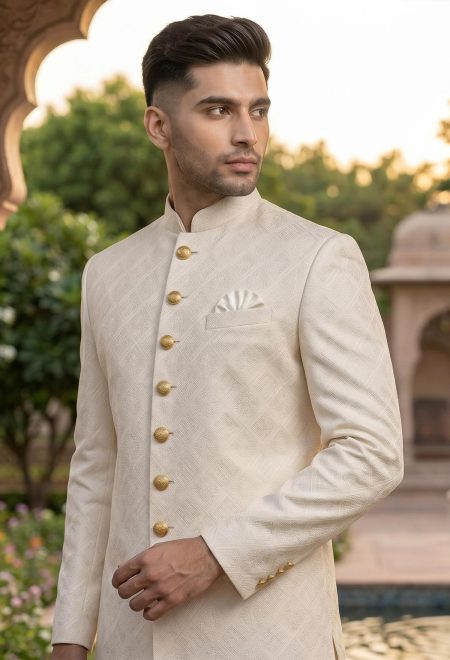 Custom Made Off White Textured Sherwani For Men Off White Textured Sherwani For Men Custom Made Off White Textured Sherwani for Men Off White Textured Sherwani for Men