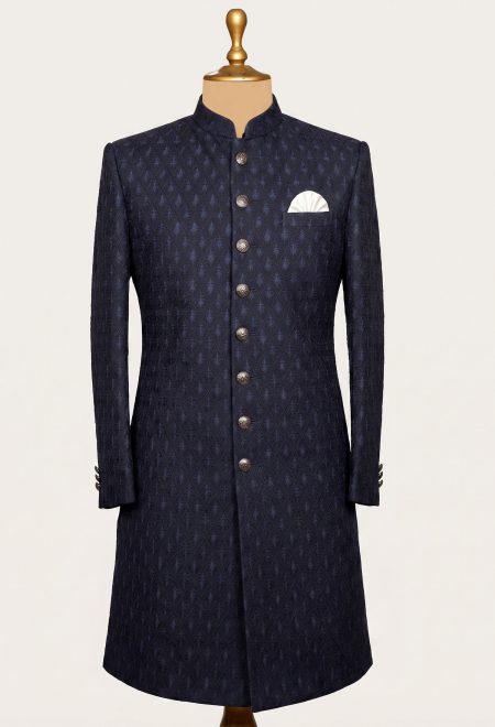 Classic Navy Blue Embroidered Wedding Sherwani Navy Blue Embroidered Sherwani
