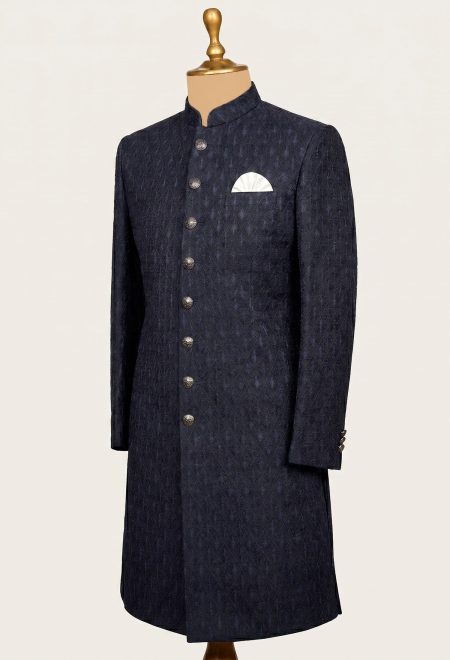 Classic Navy Blue Embroidered Wedding Sherwani Navy Blue Embroidered Sherwani