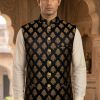 Black Golden Brocade Waistcoat Cream Waistcoat for Men