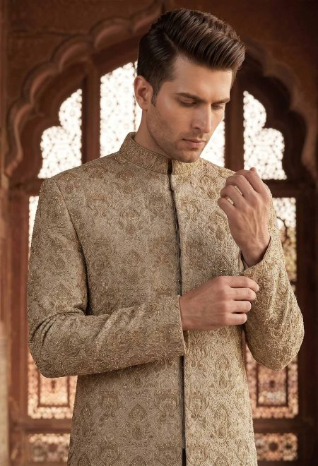Royal Skin Beige Embroidered Sherwani for Groom skin beige embroidered sherwani