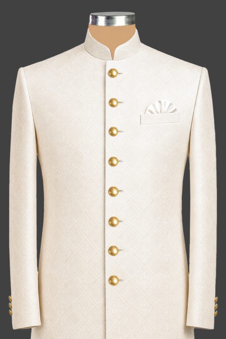 Custom Made Off White Textured Sherwani for Men Off White Textured Sherwani for Men