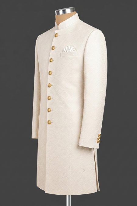 Custom Made Off White Textured Sherwani for Men Off White Textured Sherwani for Men