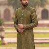 Stylish Olive Green Sequin Embroidered Wedding Sherwani Grey Embroidered Sherwani