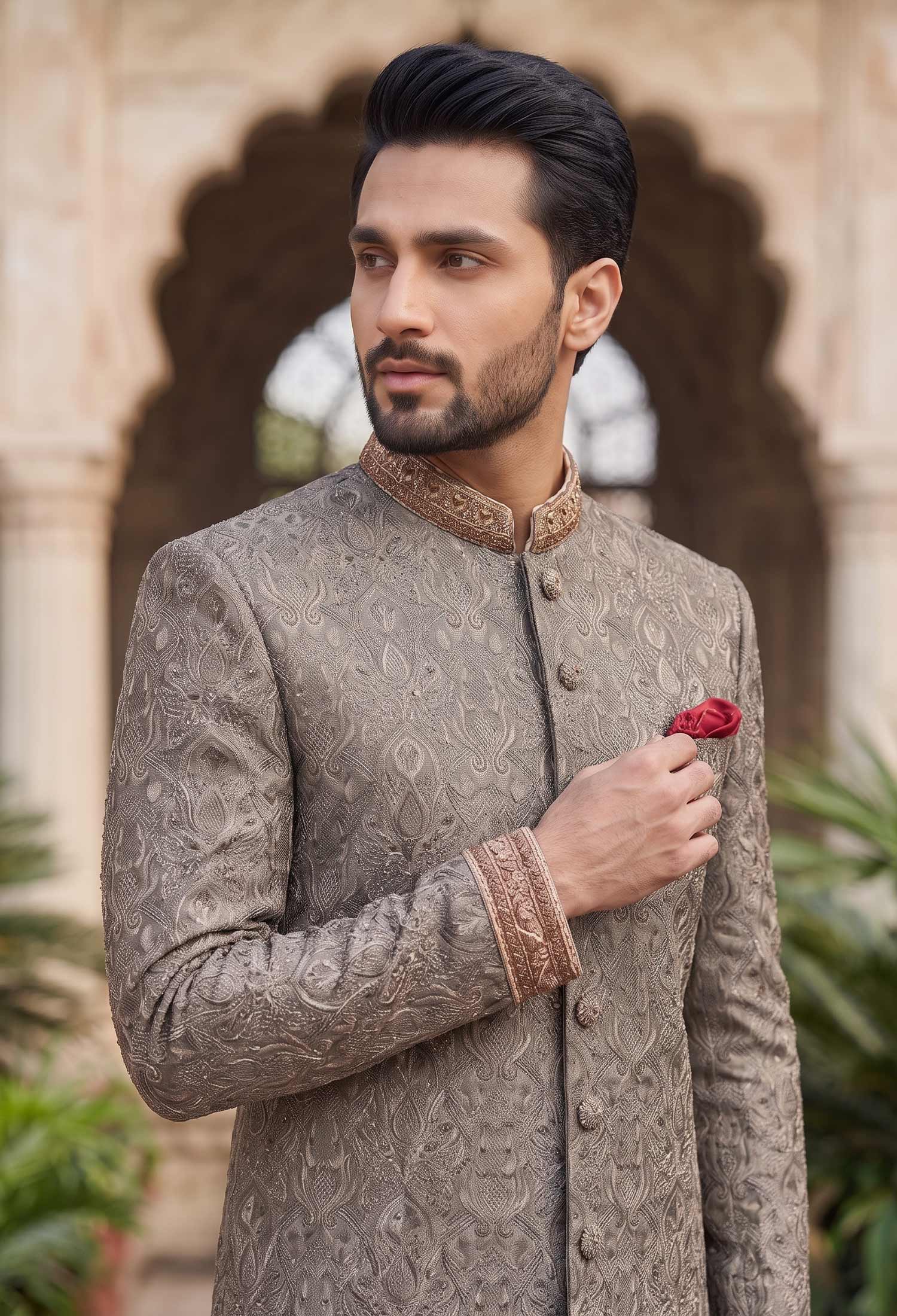 Royal Grey Embroidered Sherwani 2 Royal Grey Embroidered Sherwani Grey Embroidered Sherwani
