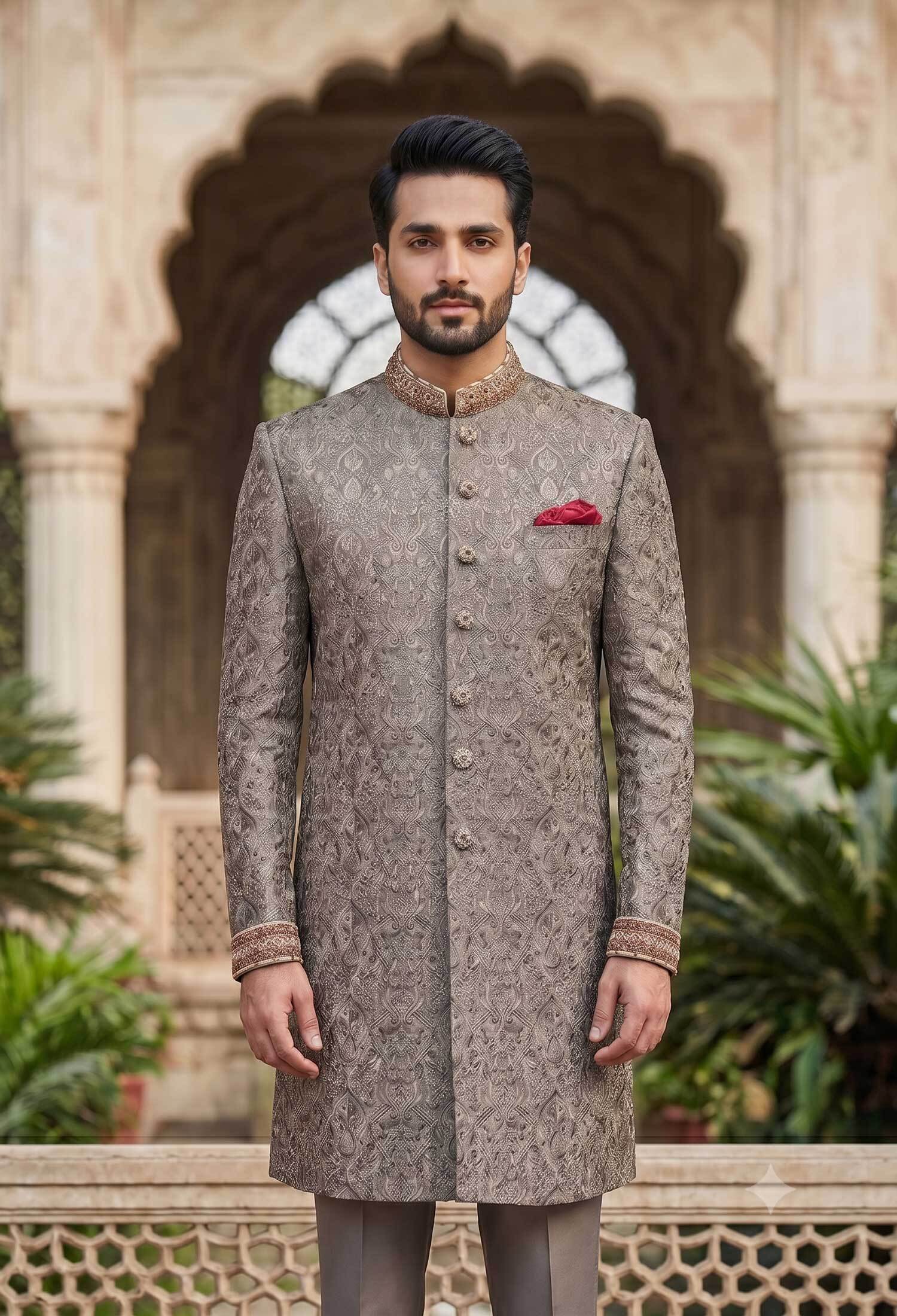 Royal Grey Embroidered Sherwani Royal Grey Embroidered Sherwani Grey Embroidered Sherwani