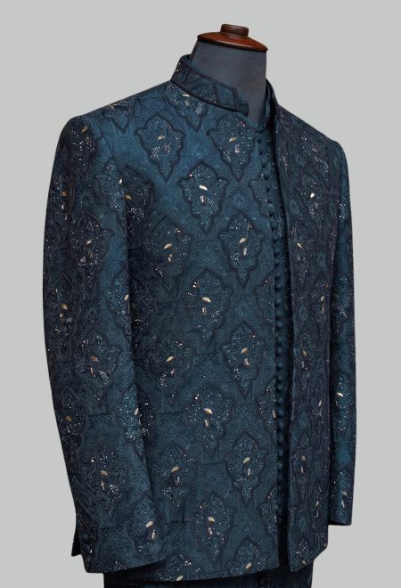 Royal Ink Blue Embroidered Prince Coat Royal Ink Blue Embroidered Prince Coat