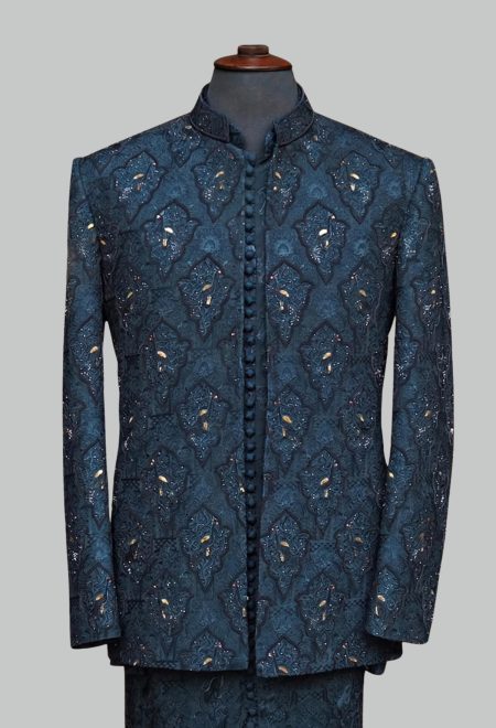 Royal Ink Blue Embroidered Prince Coat Royal Ink Blue Embroidered Prince Coat