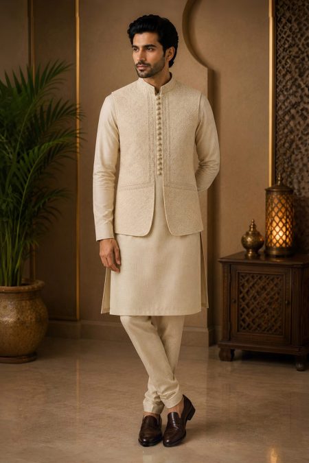 Royal Off White Embroidered Waistcoat For Men Off White Embroidered Waistcoat Royal Off White Embroidered Waistcoat for Men Off White Embroidered Waistcoat