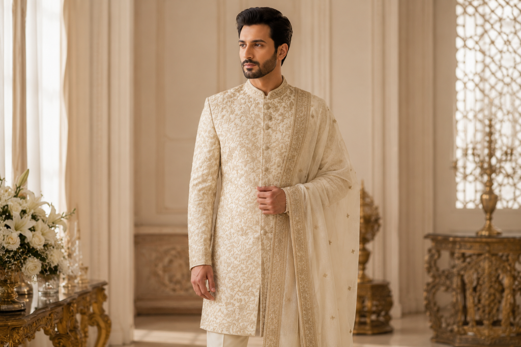 How to Style a Sherwani with Dupatta: Pairing Tips for a Royal Look  Sherwani with Dupatta