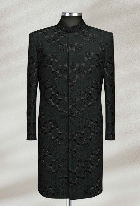 Royal Black Embroidered Sherwani