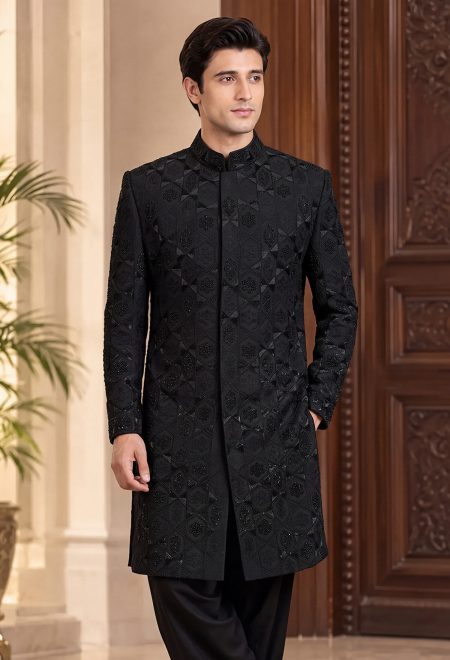 Royal Black Embroidered Sherwani