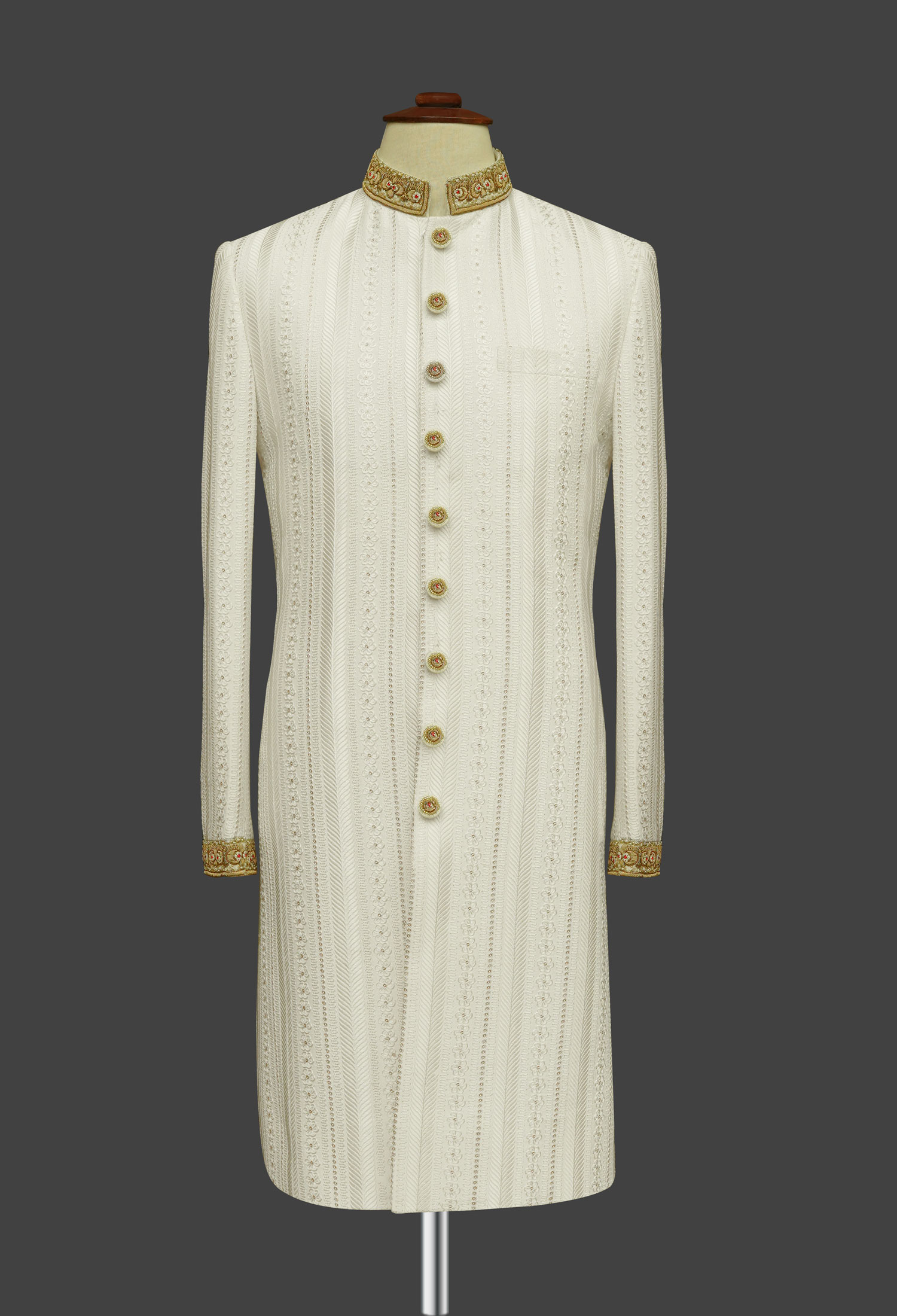 Ivory Embroidered Sherwani 2 Bespoke Ivory Embroidered Sherwani Ivory Embroidered Sherwani