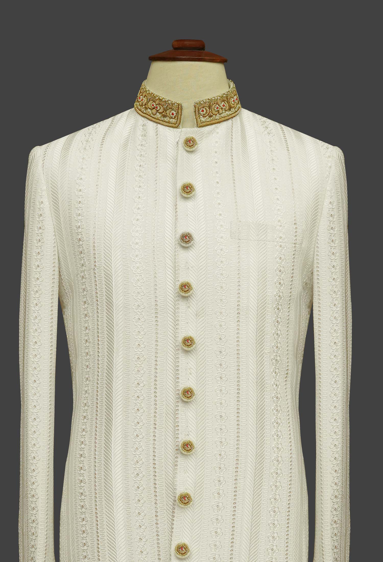 Ivory Embroidered Sherwani 3 Bespoke Ivory Embroidered Sherwani Ivory Embroidered Sherwani