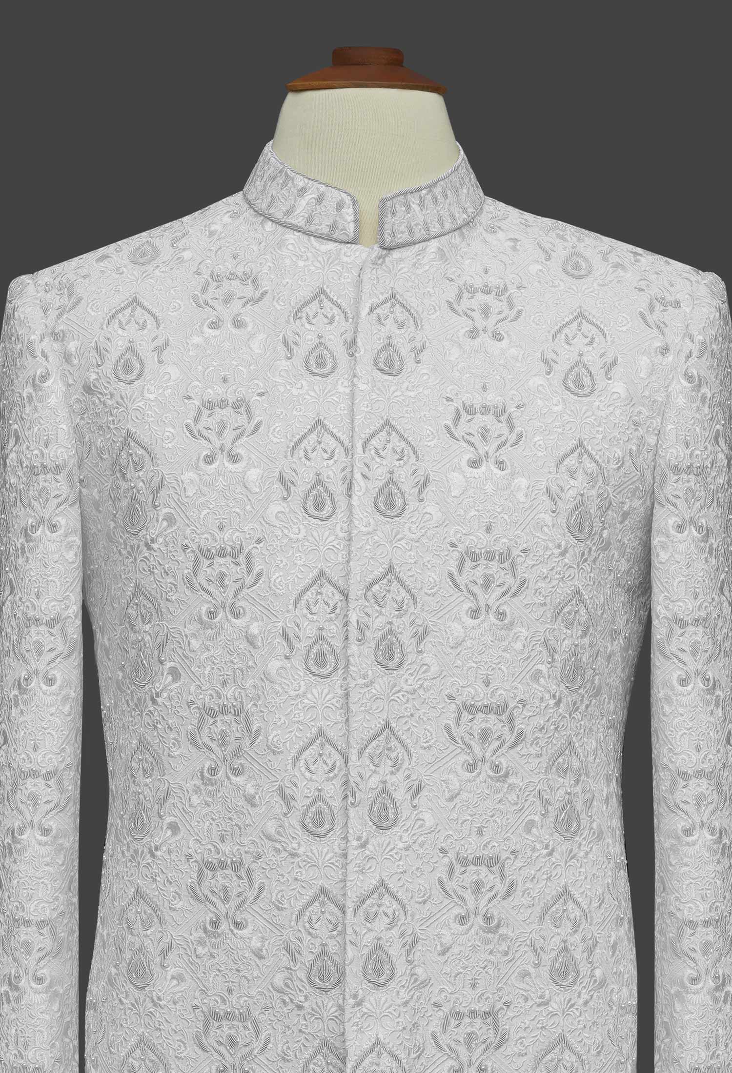 Luxury White Embroidered Sherwani 3 Luxury White Embroidered Sherwani White Embroidered Sherwani for Groom