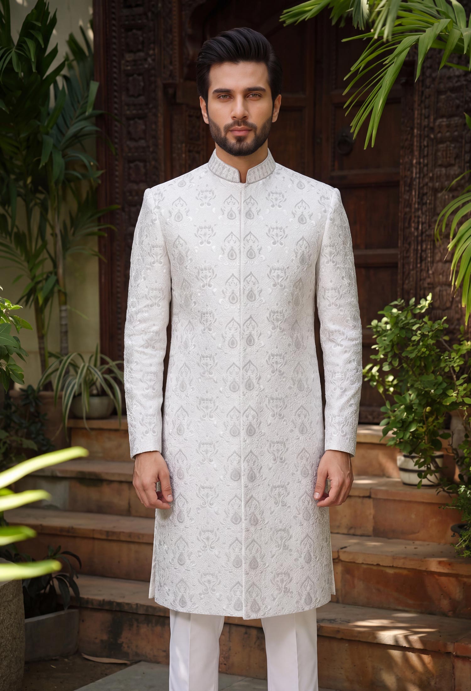 Luxury White Embroidered Sherwani Luxury White Embroidered Sherwani White Embroidered Sherwani for Groom