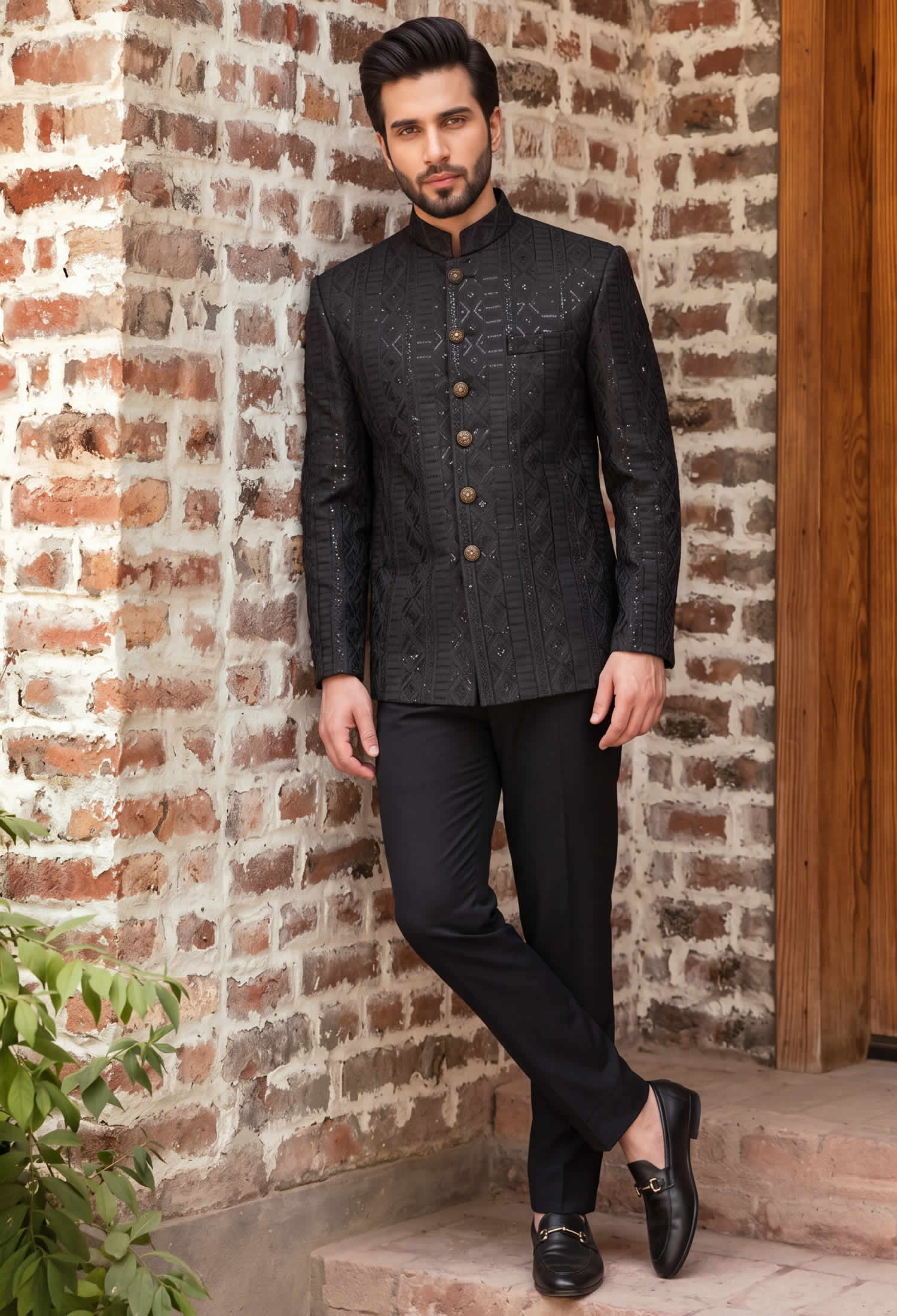 Black Textured Embroidered Prince Coat 1 Modern Black Textured Embroidered Prince Coat Black Textured Embroidered Prince Coat